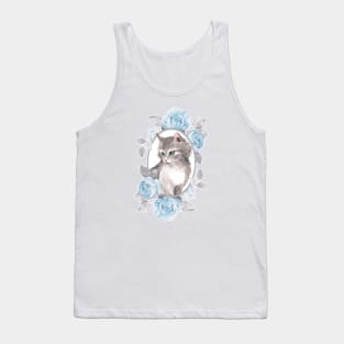 Kitten with blue roses Tank Top